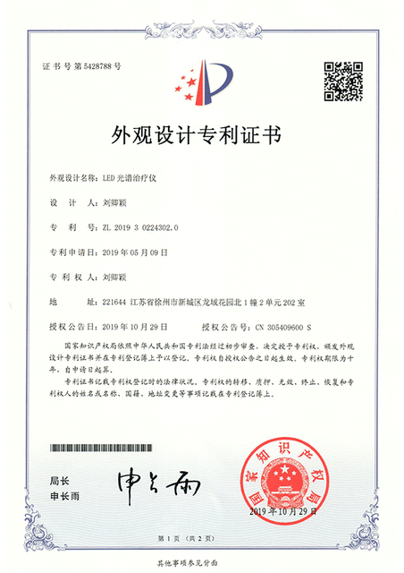 Патентный сертификат на внешний вид